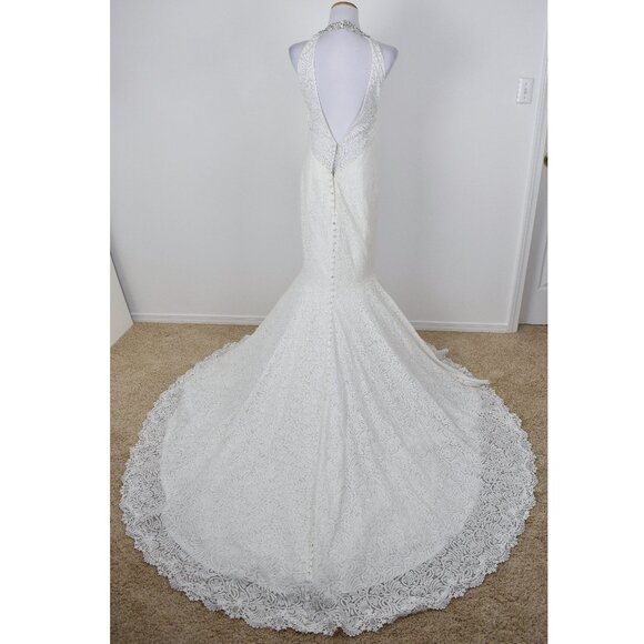 Madison James Lace Trumpet Train Wedding Swarovski Crystal Gown MJ169 - 12 - Picture 4 of 16